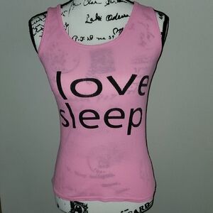 Sleep Junkie Pink Sleeveless Top "I Love Sleep" Print Graphic Tank Top Large